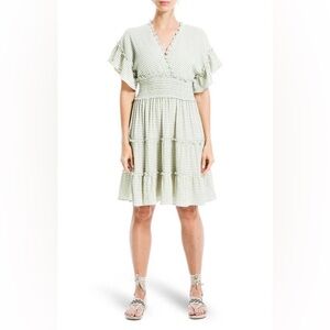 Ruffle Sleeve Smocked Waist Green Gingham MAX STUDIO Dress Womens XL